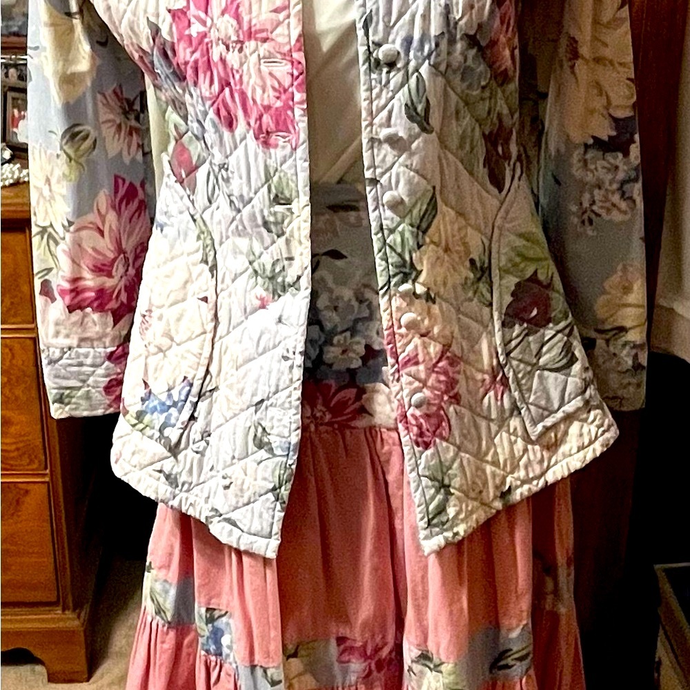 One of a kind Floral Quilted Women's Jacket & skirt by Feathers of Laguna Beach